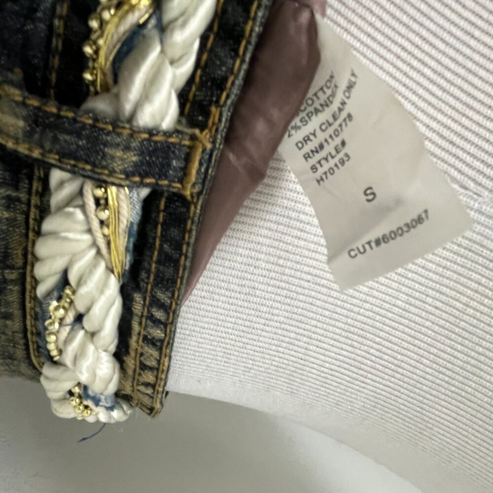 Hazel blue denim sequin embroidered midi zip fly lined skirt S ANTRHOPOLOGIE NWT - Picture 12 of 12